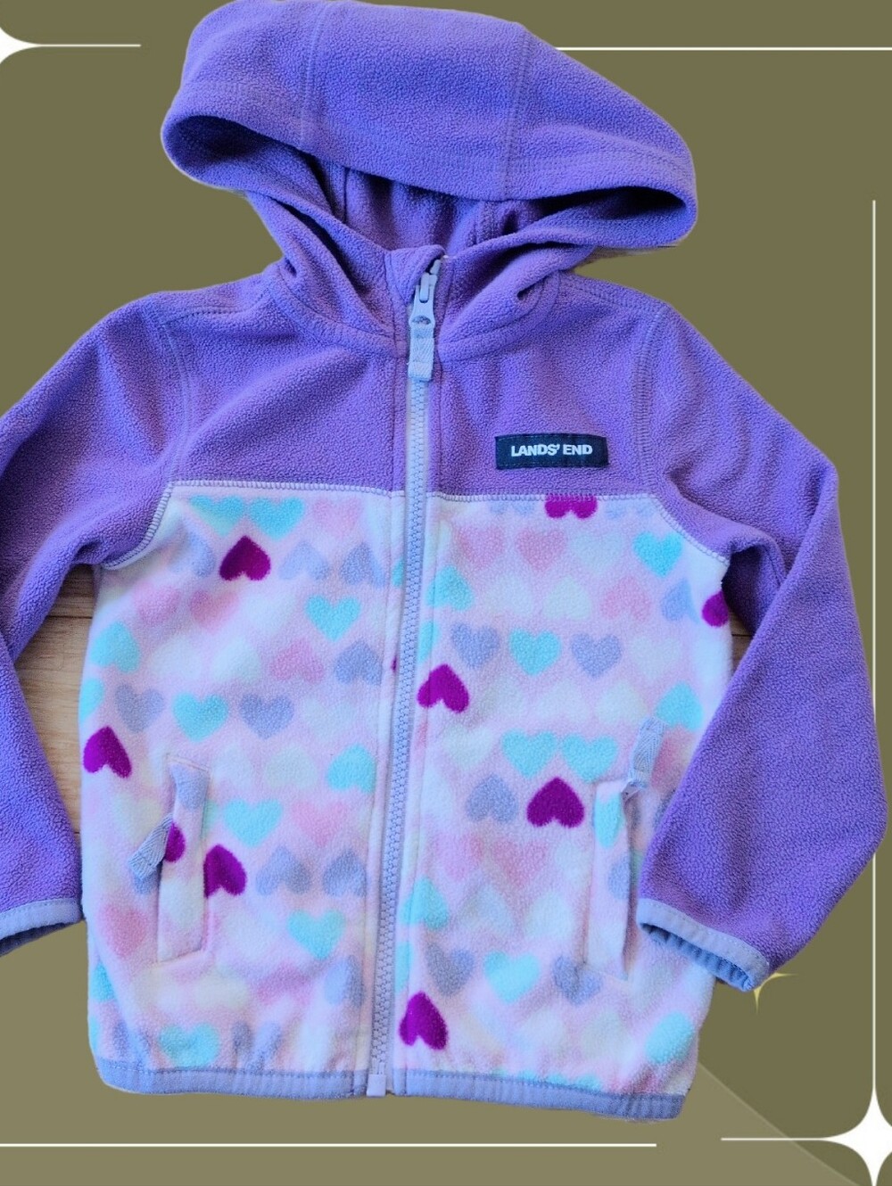 ✨ Girls 2T Land's End Fleece Hearts Zip Up Sweater Jacket